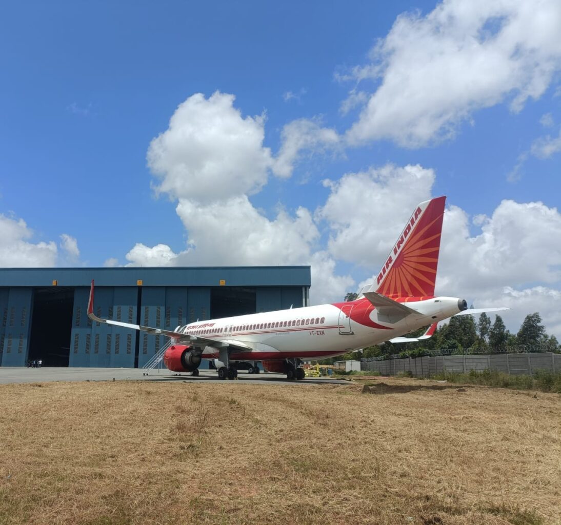 Aircraft entering the hangar for refit