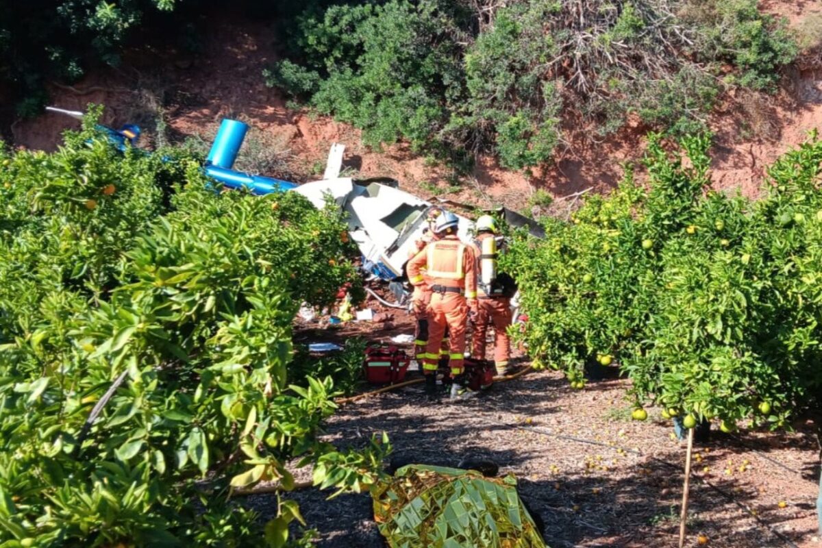 The wreckage of a helicopter in Spain