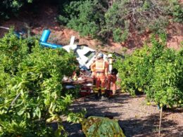 The wreckage of a helicopter in Spain