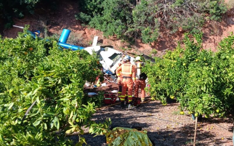 The wreckage of a helicopter in Spain