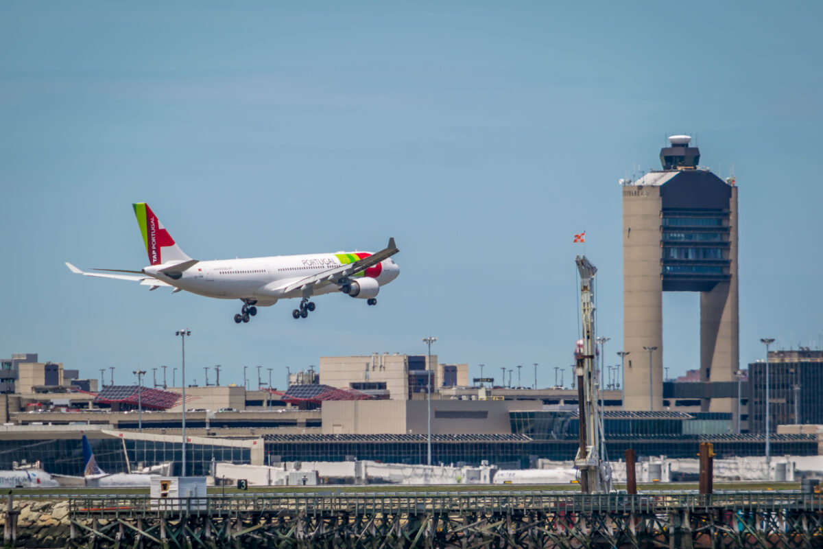 An aircraft arrives at Boston Logan International Airport