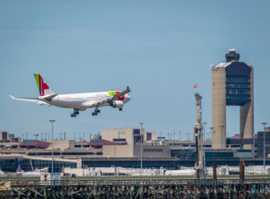 An aircraft arrives at Boston Logan International Airport