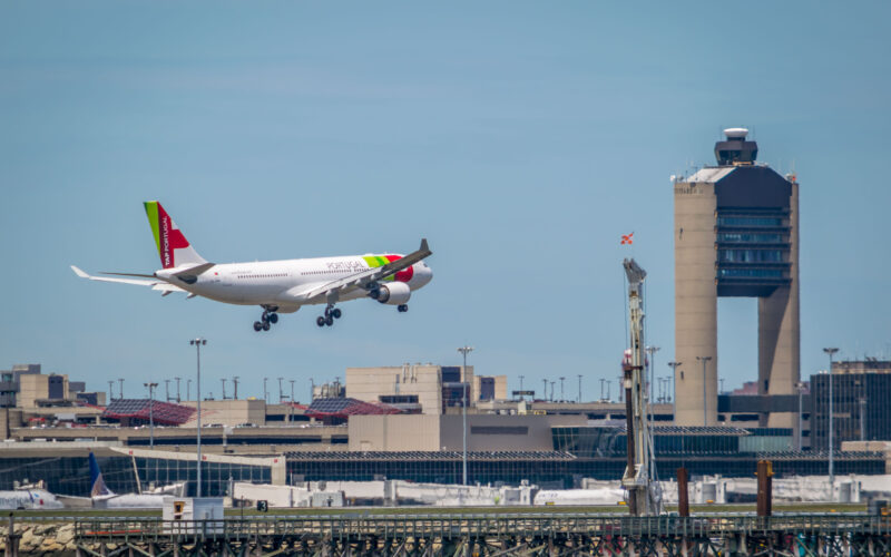 An aircraft arrives at Boston Logan International Airport