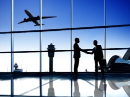 Business people meeting at an airport