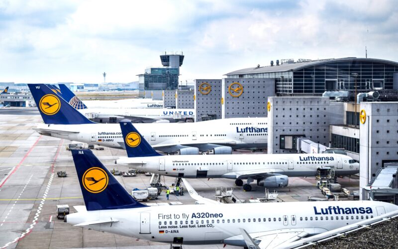 Lufthansa aircraft parked at Frankfurt Airport FRA