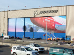 Boeing sign at a factory in Washington