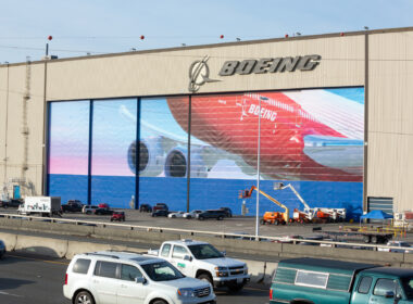 Boeing sign at a factory in Washington