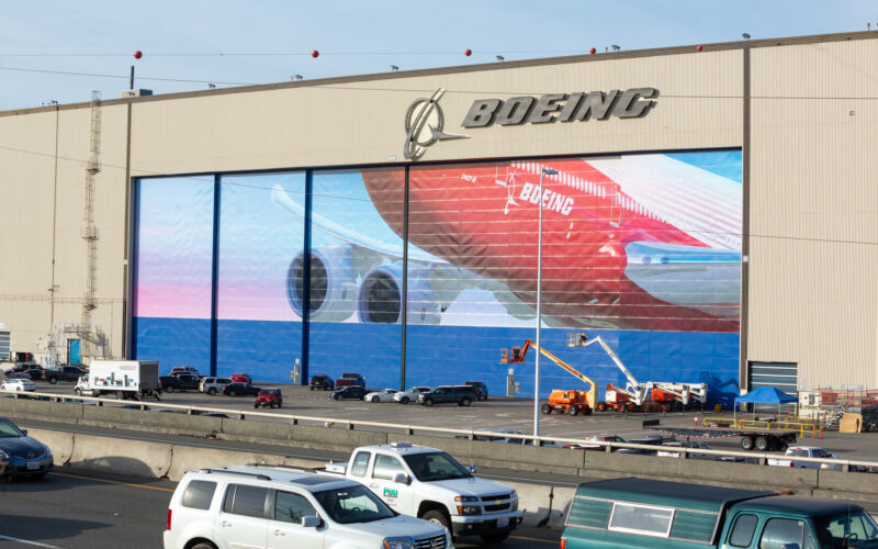 Boeing sign at a factory in Washington