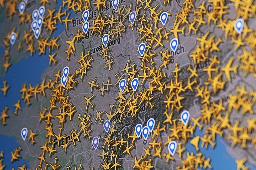 Map of flights over Europe