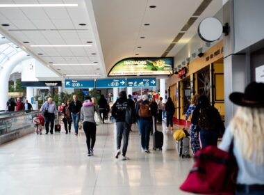 A group of passengers at Charlotte Douglas International Airport