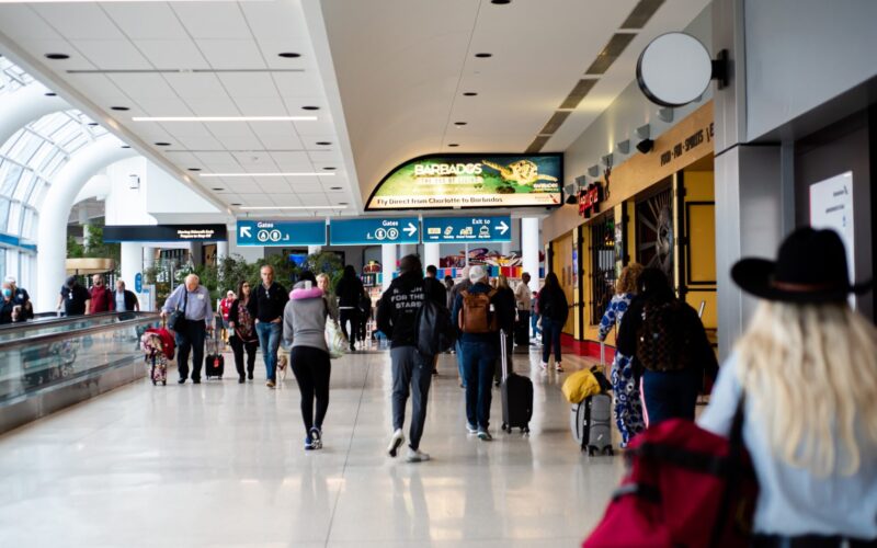 A group of passengers at Charlotte Douglas International Airport