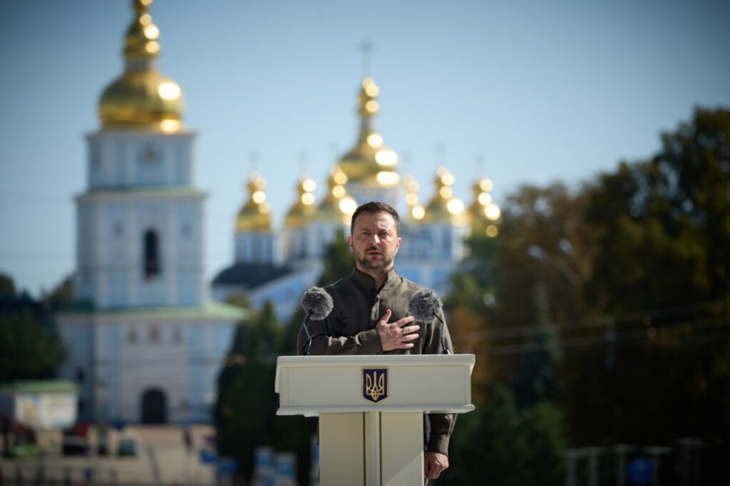 Ukraine’s President Volodymyr Zelenskyy during Ukraine’s Independence Day speech