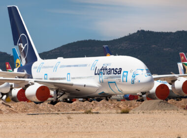 A Lufthansa A380 in storage