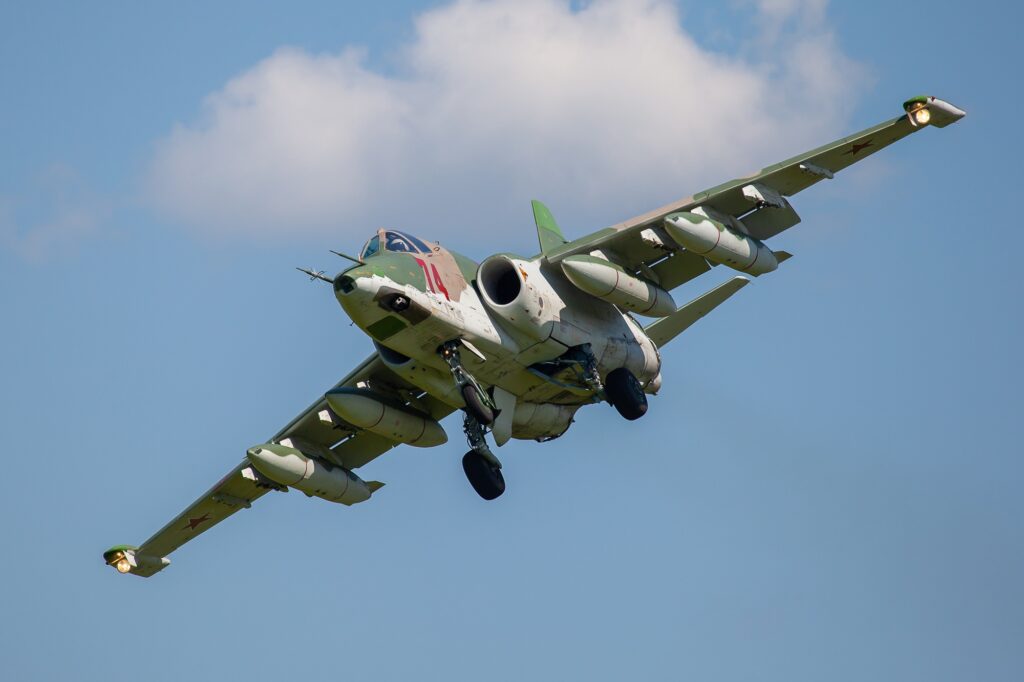 A Russian Sukhoi Su-25 attack aircraft