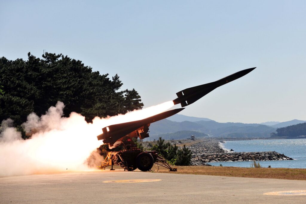 A South Korean Hawk air defense missile being fired