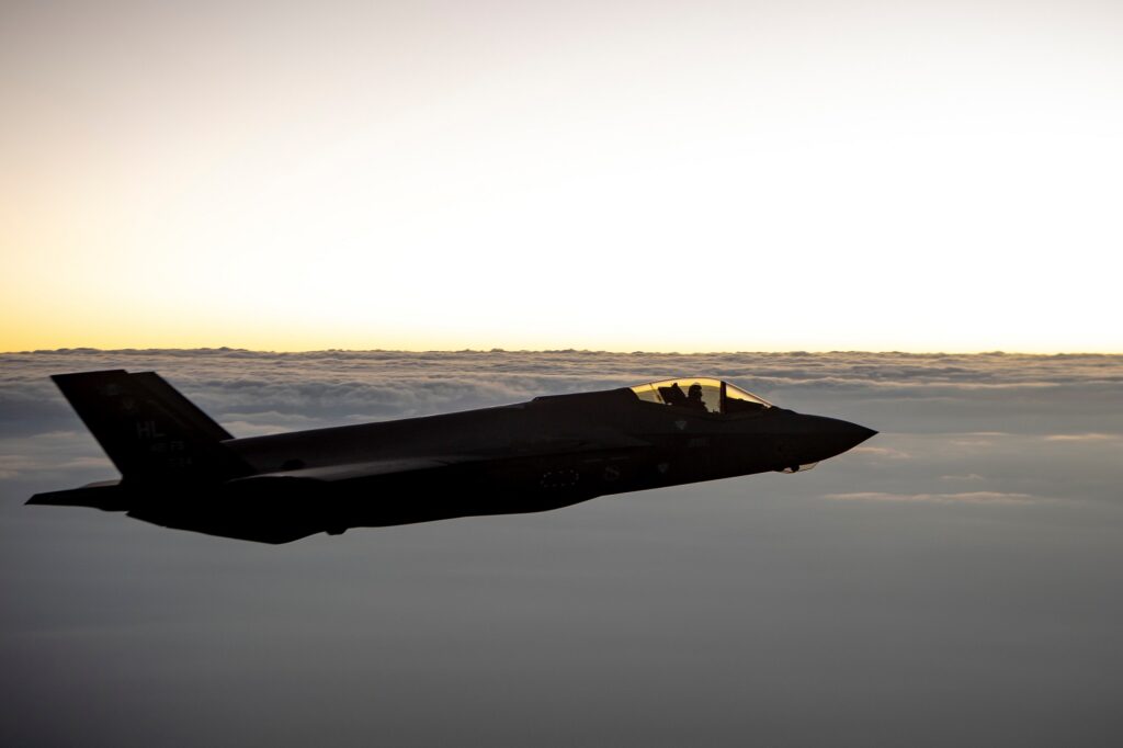 A U.S. Air Force F-35 Lightning II flies over the U.S. Central Command area of responsibility