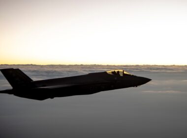 A U.S. Air Force F-35 Lightning II flies over the U.S. Central Command area of responsibility