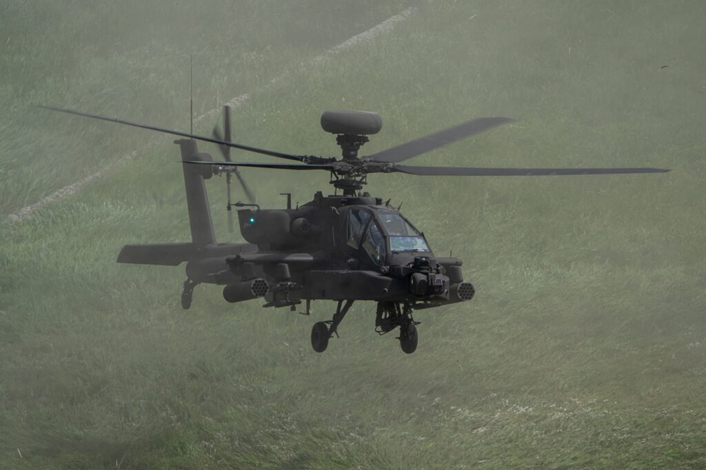 A US Army AH-64E Apache Guardian attack helicopter