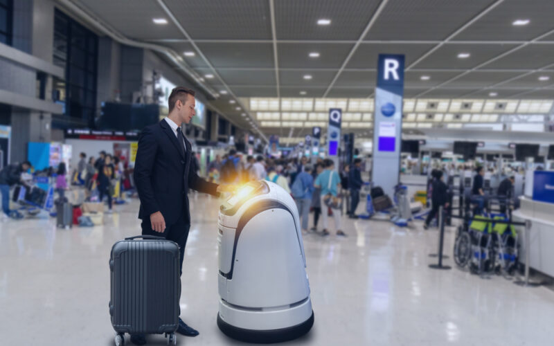 Smart,Robotic,Technology,Concept,,The,Passenger,Follow,A,Service,Robot