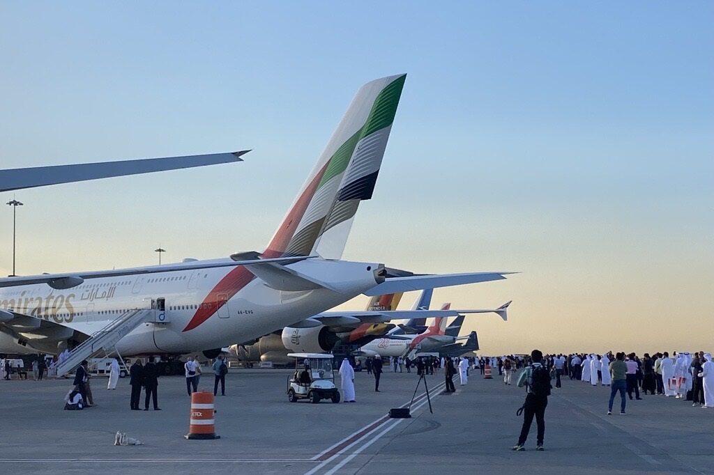 Aircraft on the Dubai Airshow apron