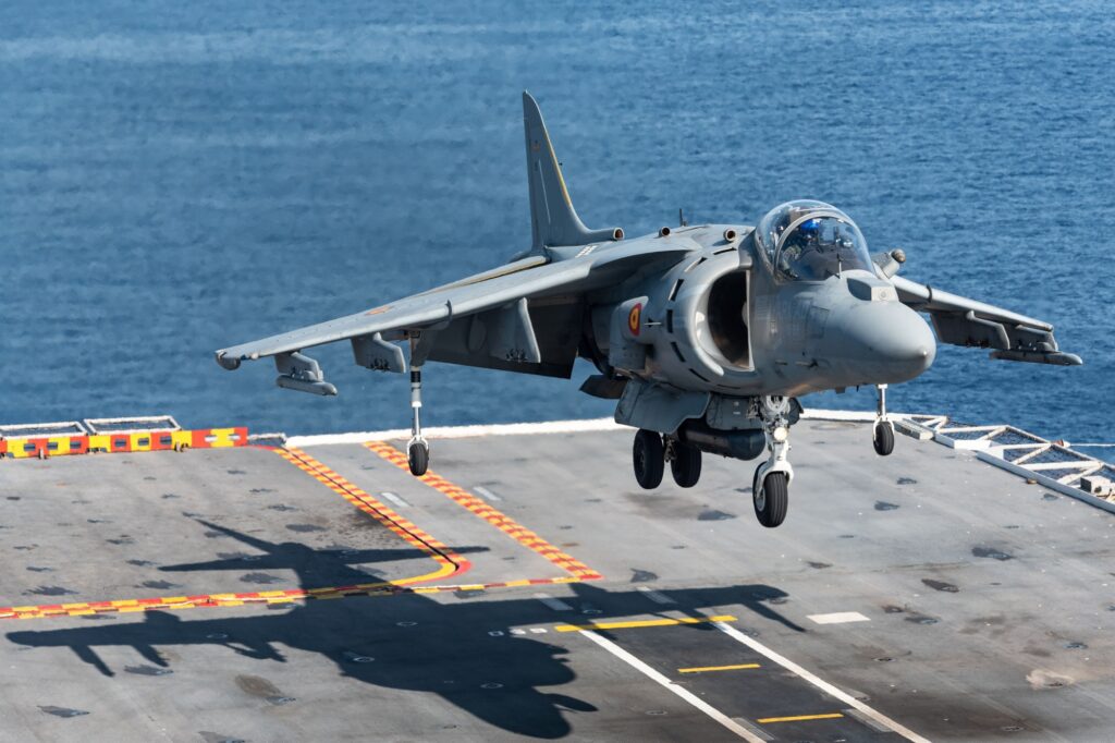 An AV-8B Harrier fighter jet of the Spanish Navy