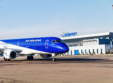 An Air Moldova Embraer aircraft in Chisinau Airport