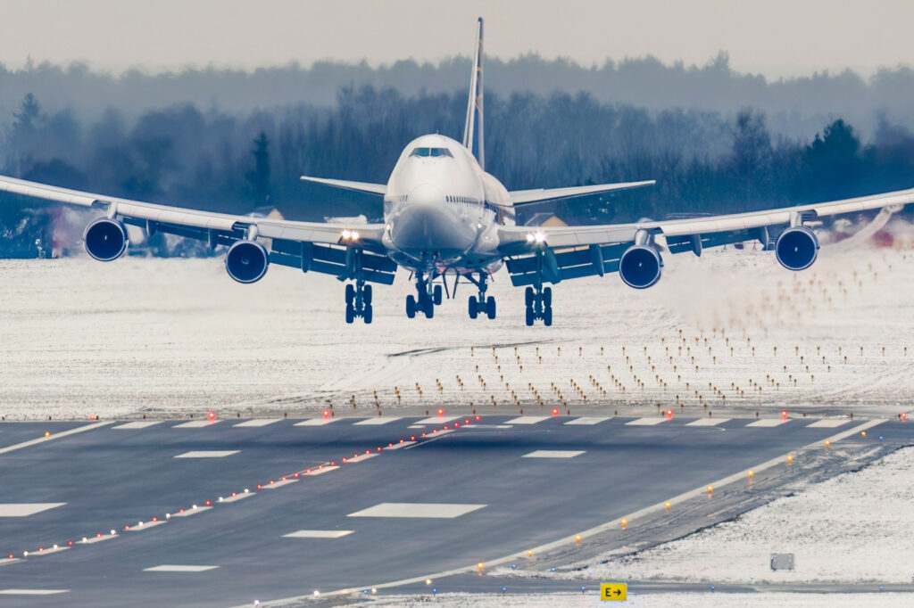 An Atlas Air Boeing 747 landing in Vilnius, Lithuania