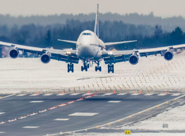 An Atlas Air Boeing 747 landing in Vilnius, Lithuania