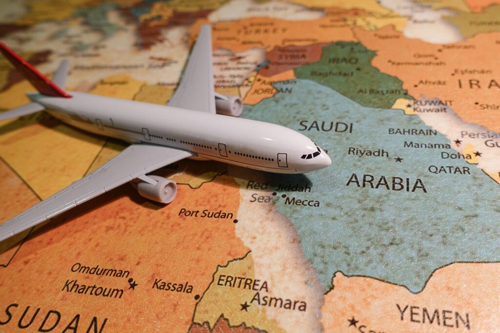 An aircraft placed on the map of Saudi Arabia