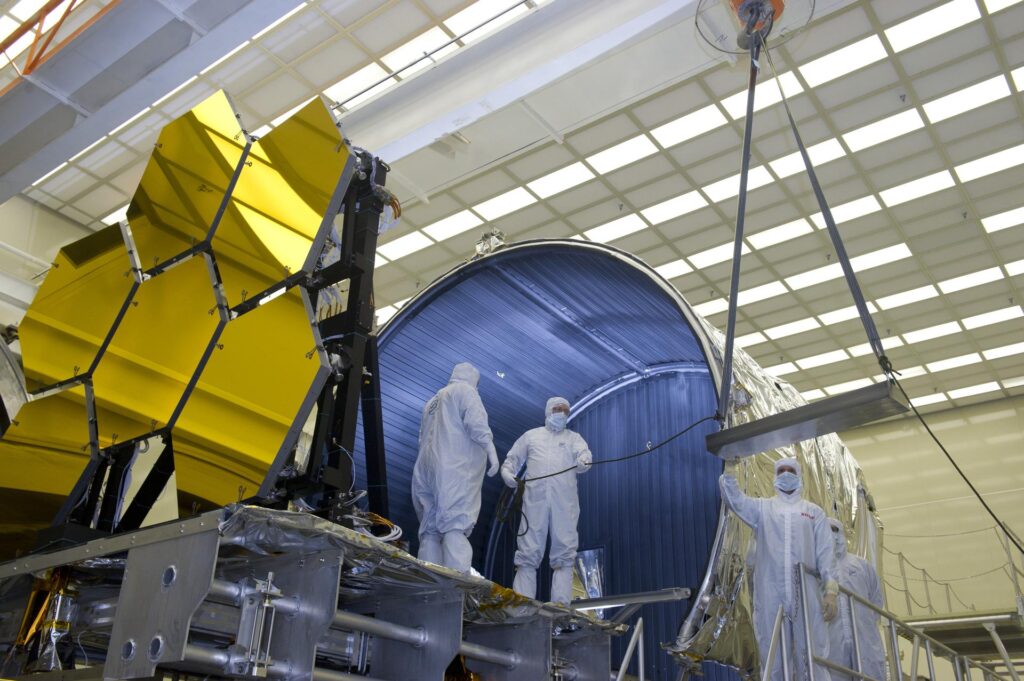 Ball technicians work on the James Webb Space Telescope