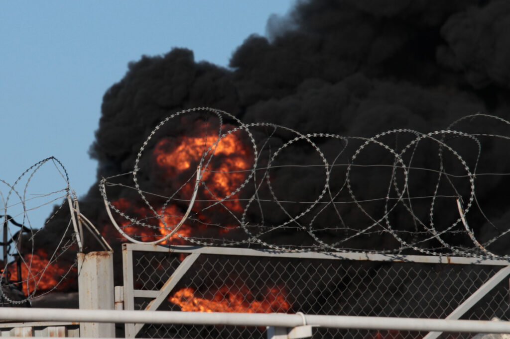 Black smoke from a fuel fire