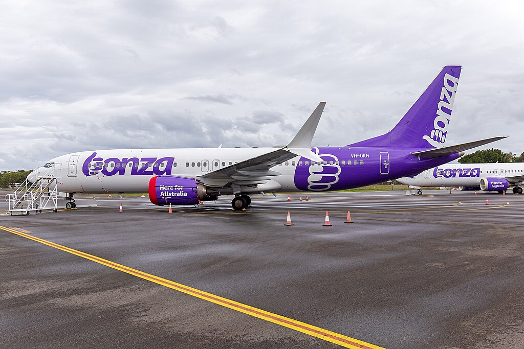 Bonza_Airlines_(VH-UKH)_Boeing_737_MAX_8_parked_at_Sunshine_Coast_Airport