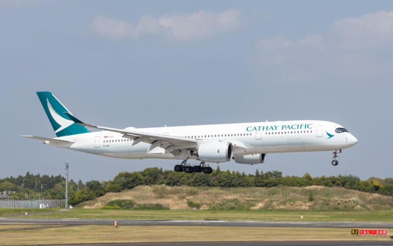 Narita,,Japan-,April,20,2023:,Cathay,Pacific,Airbus,A-350,On,Approach