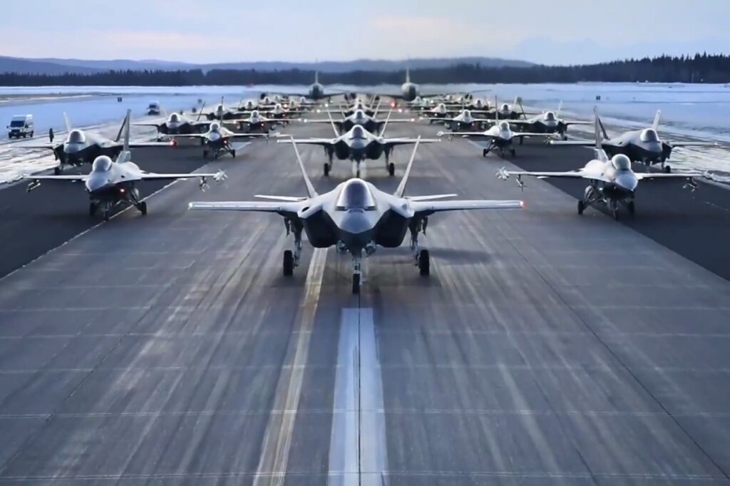 Lockheed Martin F-35 and F-16 elephant walk