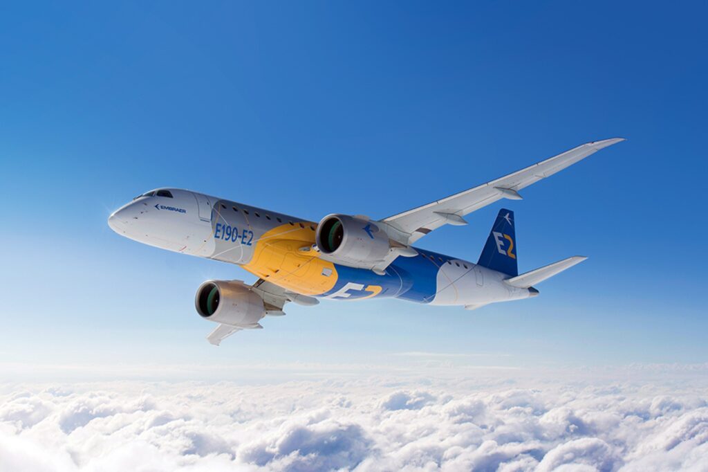 Embraer E190-E2 flying in the air