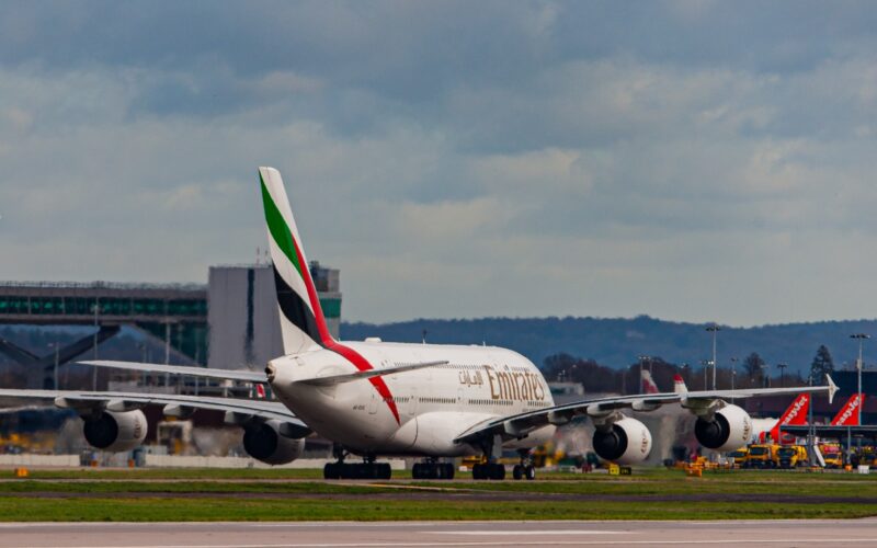 Emirates Airbus A380 became stuck on the runway at London Gatwick Airport following a mechanical failure