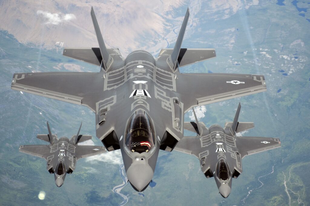 F-35A fifth-generation fighters flying in formation