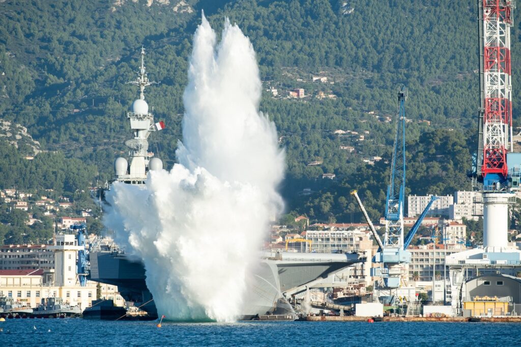 French nuclear aircraft carrier Charles de Gaulle catapult drill