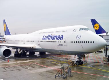 View of a Boeing 747-8 airplane from Lufthansa (LH) at the Frankfurt Airport (FRA)