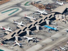 Multiple wide body aircraft of Airbus and Boeing at Los Angeles Airport LAX