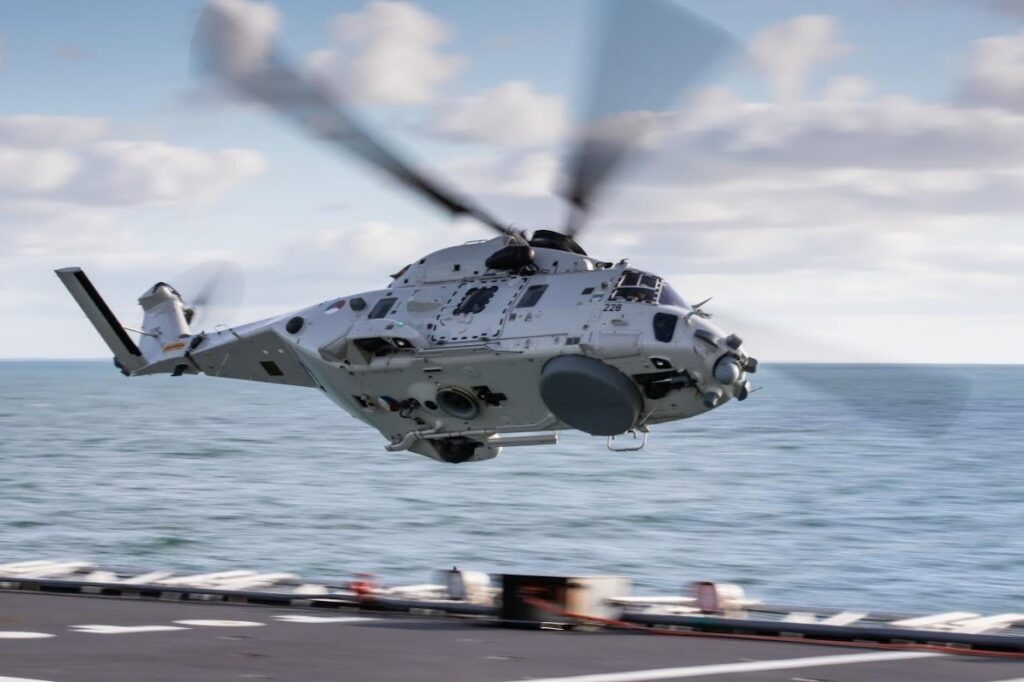 NH90 maritime helicopter flying