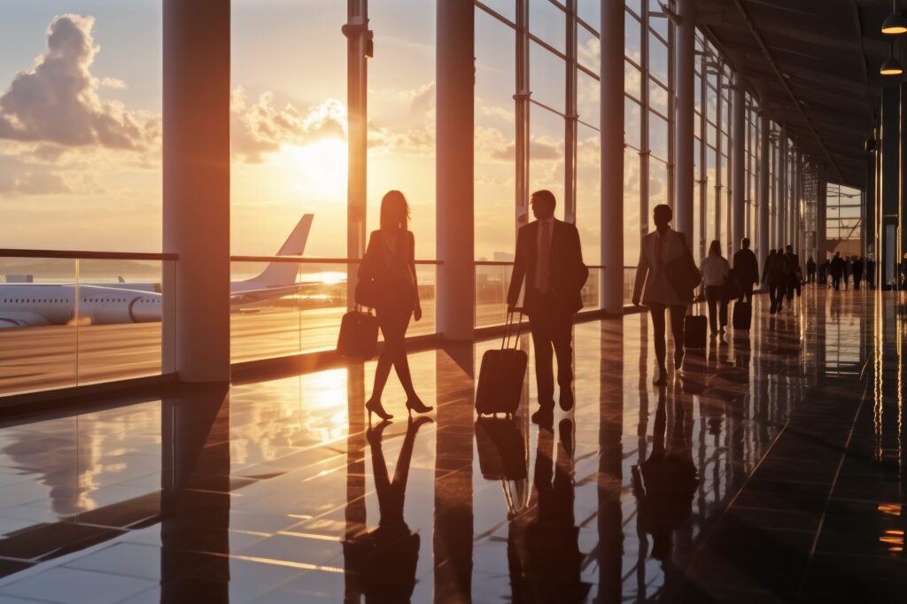 People walking in an airport terminal