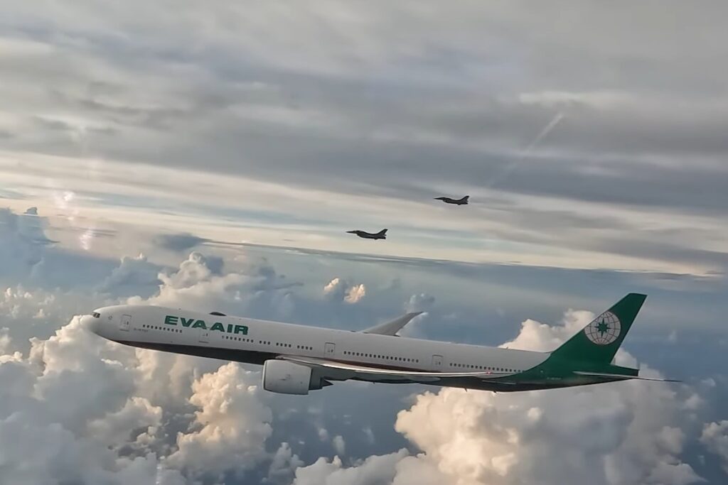 ROCAF F-16 jets escort EVA Air flight with Olympic athletes