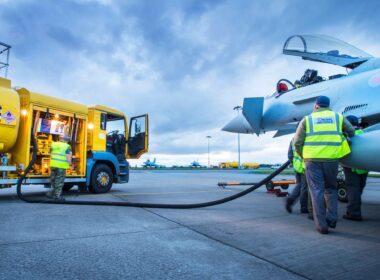 Royal Air Force refueling Eurofighter Typhoon with sustainable aviation fuel blend