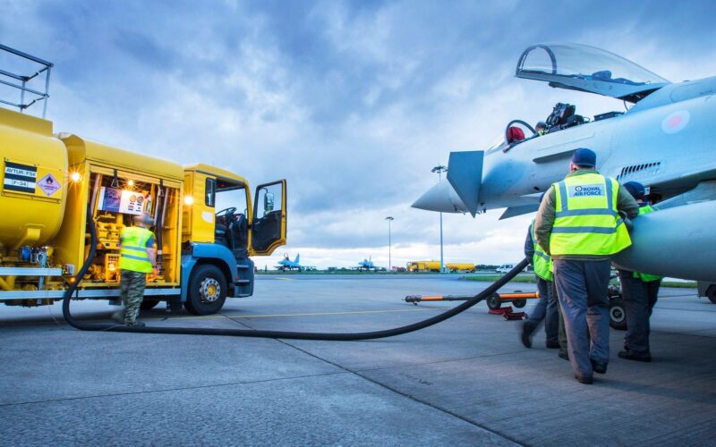 Royal Air Force refueling Eurofighter Typhoon with sustainable aviation fuel blend