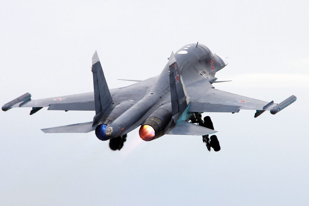 Russia Air Force Sukhoi Su-34 multirole fighter-bomber taking off