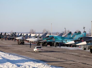 Russian military aircraft lined up