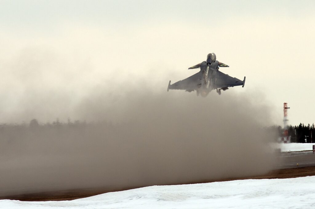 Saab Gripen taking off from Vidsel Air Base