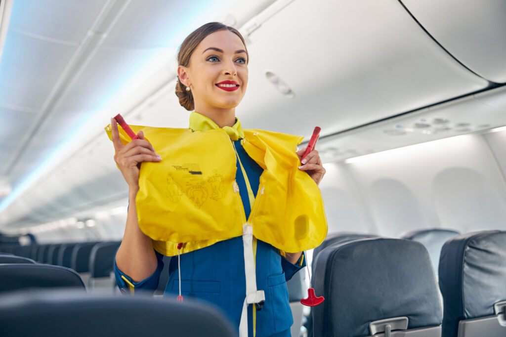 Safety briefing from flight attendant