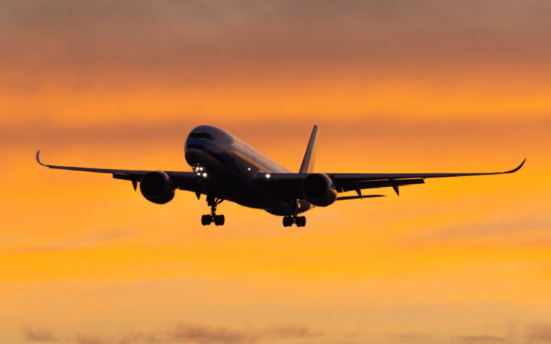 airliner landing in beautiful moring light